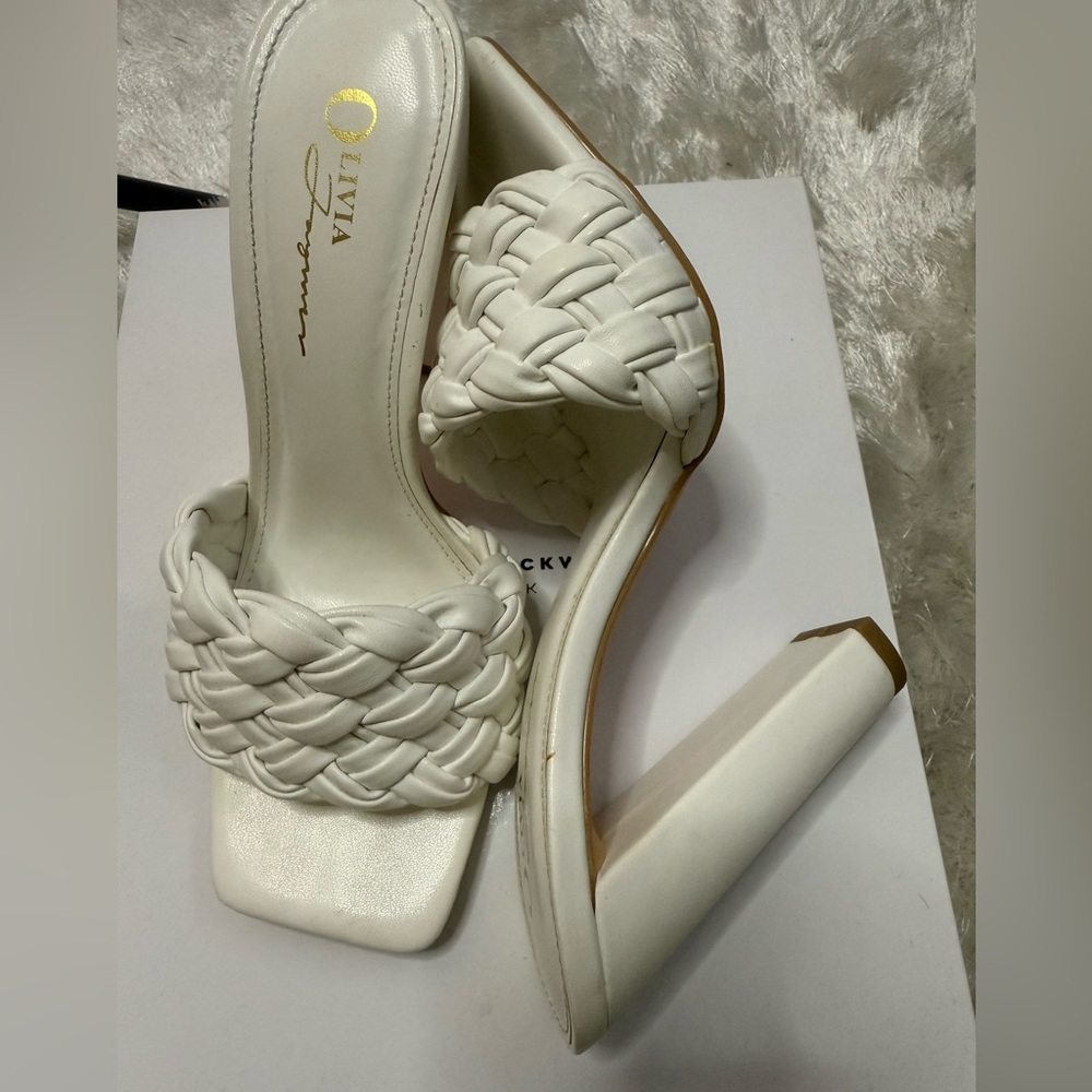 White Braided High Heels with Square Toe